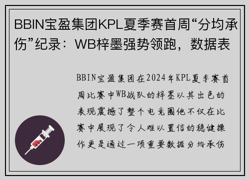 BBIN宝盈集团KPL夏季赛首周“分均承伤”纪录：WB梓墨强势领跑，数据表现超群